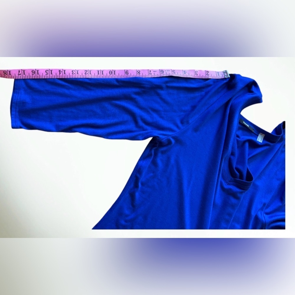 Tahari Blue V-Neck Top Three-Quarter Sleeve Large - Picture 11 of 12